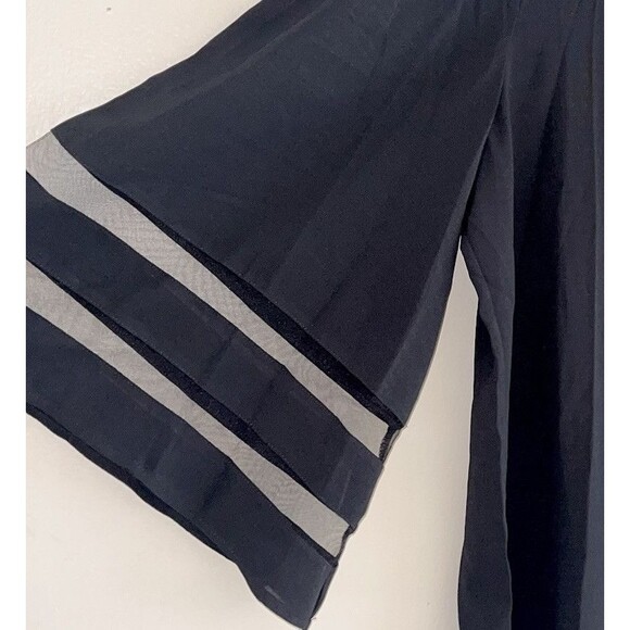 Conceited Sheer Stripes Long Bell Sleeve Top Plus Size 2X Blouse Casual V Neck - Picture 3 of 9